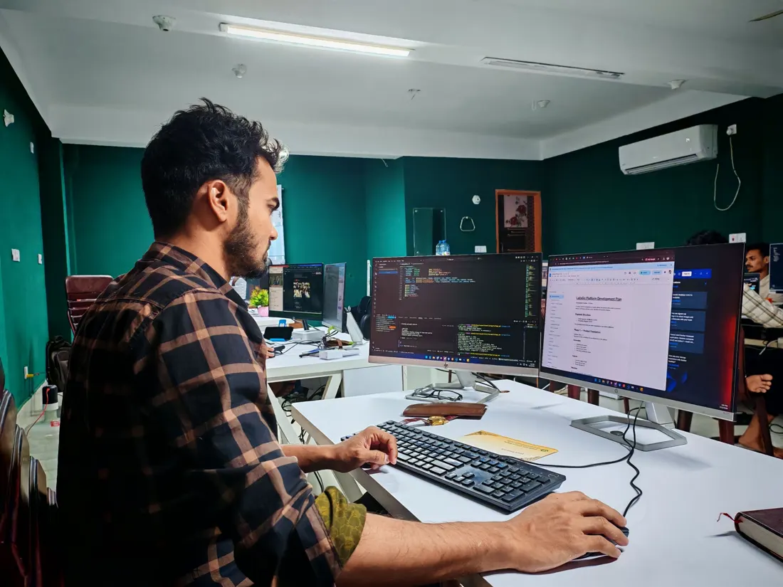 Developer working on automation and software workflows