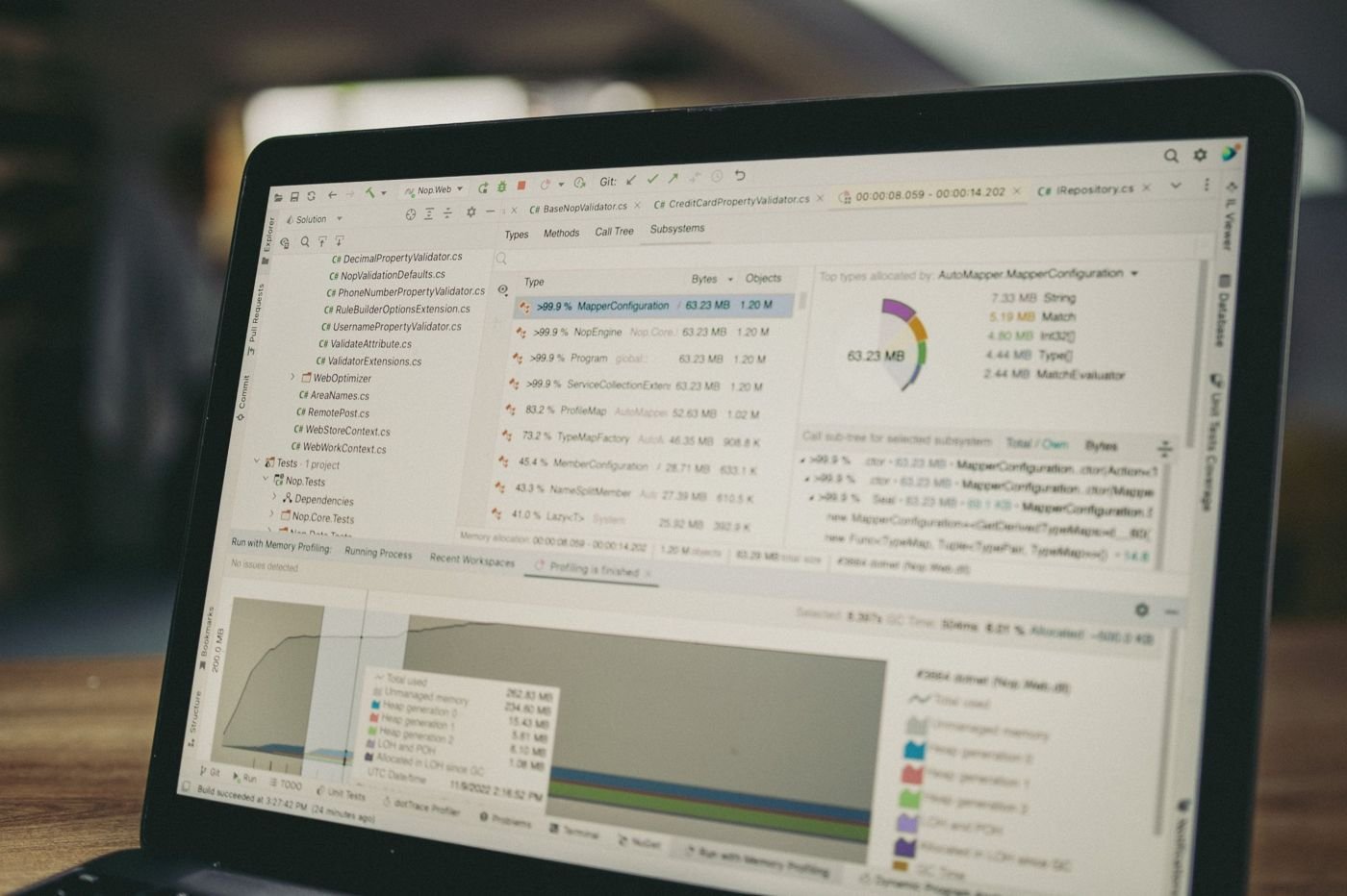 Developer interface displaying code and structured data analysis